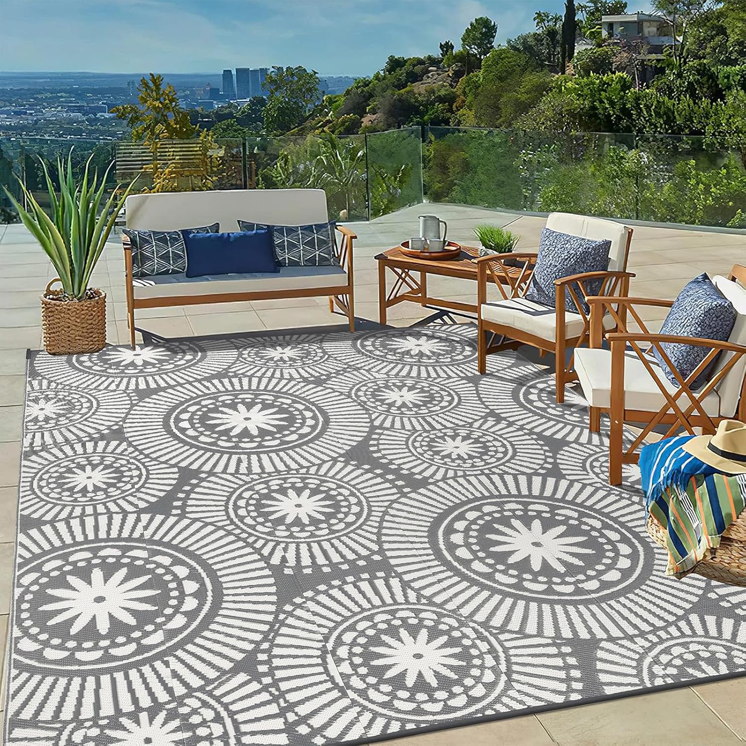 Ileading Outdoor Plastic Straw Rug 8x10ft for Patio and Camping