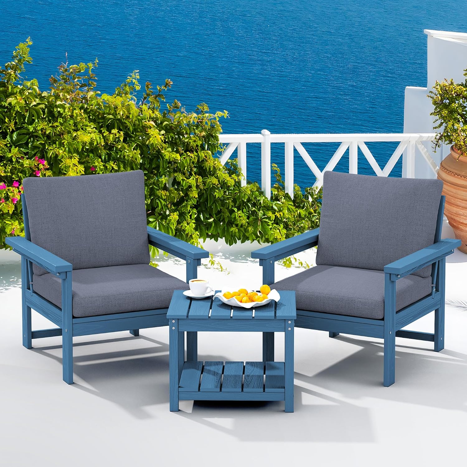 SERWALL HDPE Patio Sofa Set: Stylish 3-Piece Outdoor Furniture