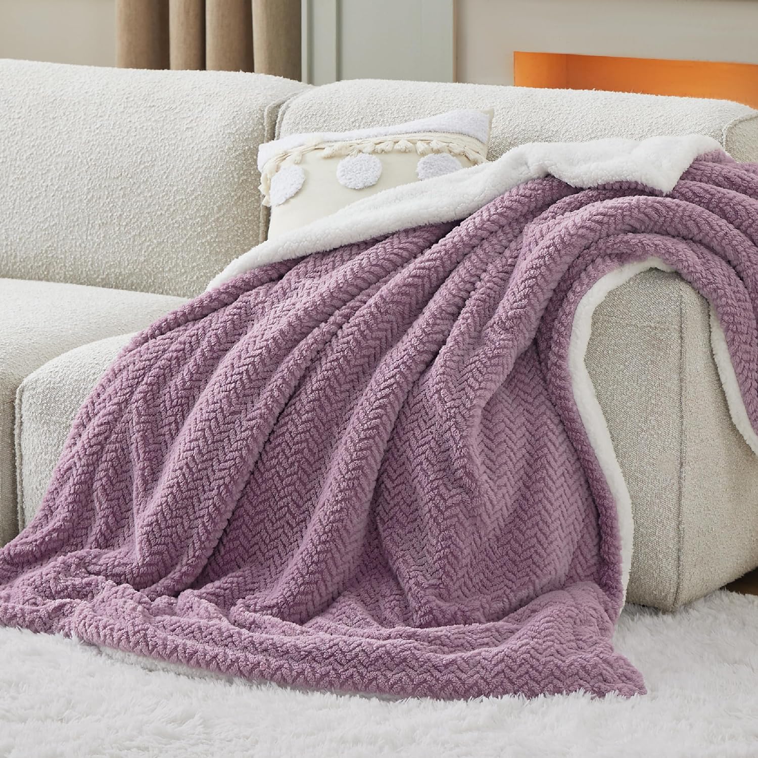 Bedsure Sherpa Fleece Twin Size Blanket - Cozy Herringbone Design