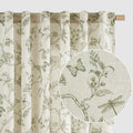 Linen Green Floral Curtains 90 in Length Back Tab Drapes - Light