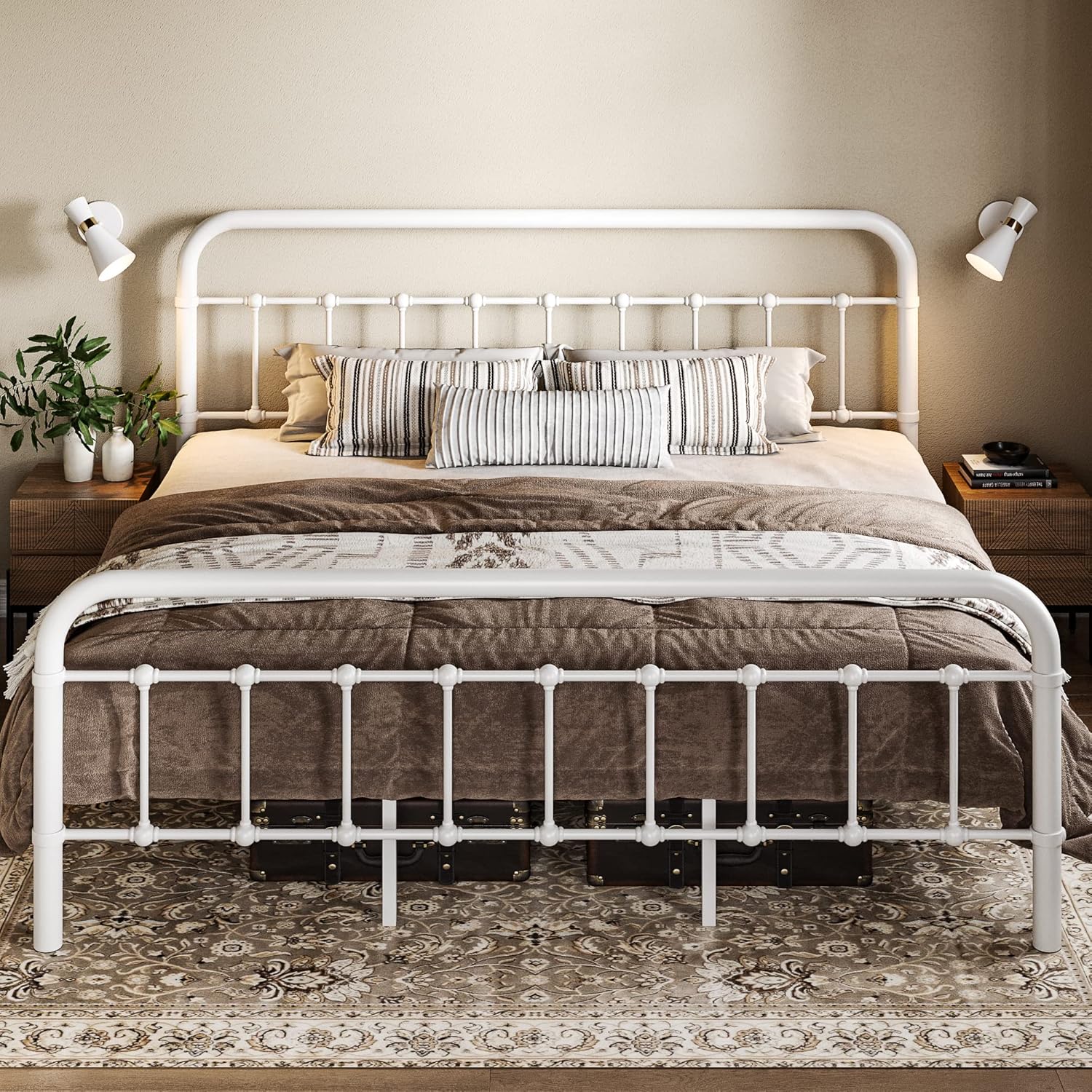 Allewie King Size Metal Platform Bed Frame with Vintage Style