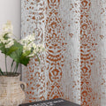 Rusty Orange Curtains 63 in Length - Distressed Damask Panels