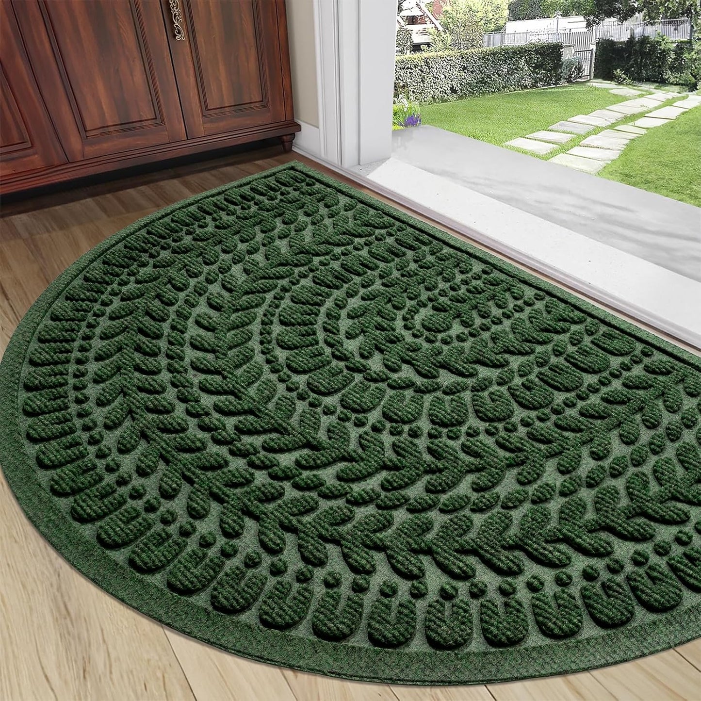 RORA Half Circle Door Mat for Outdoor and Indoor Use 24x36 in