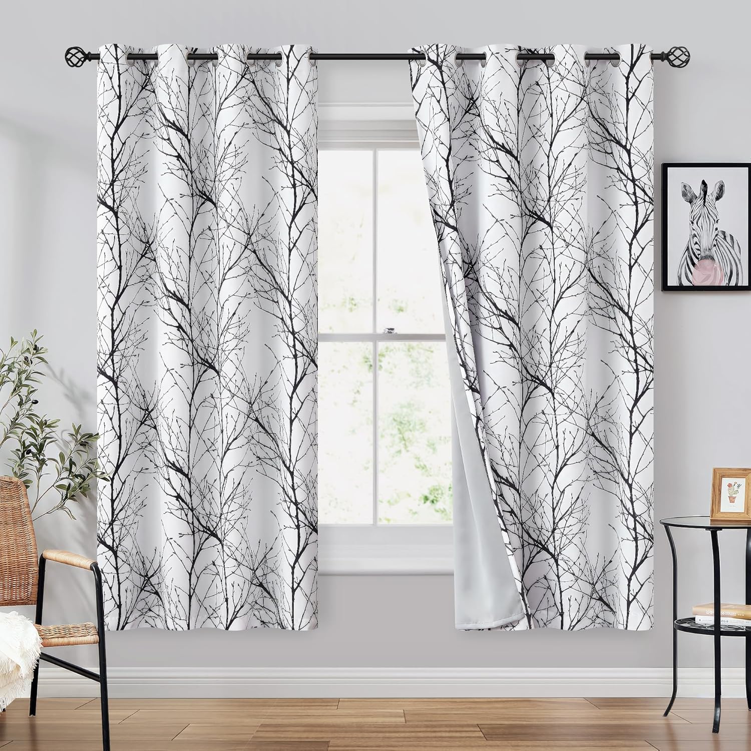 FMFUNCTEX 100% Blackout Curtains with Tree Branch Pattern