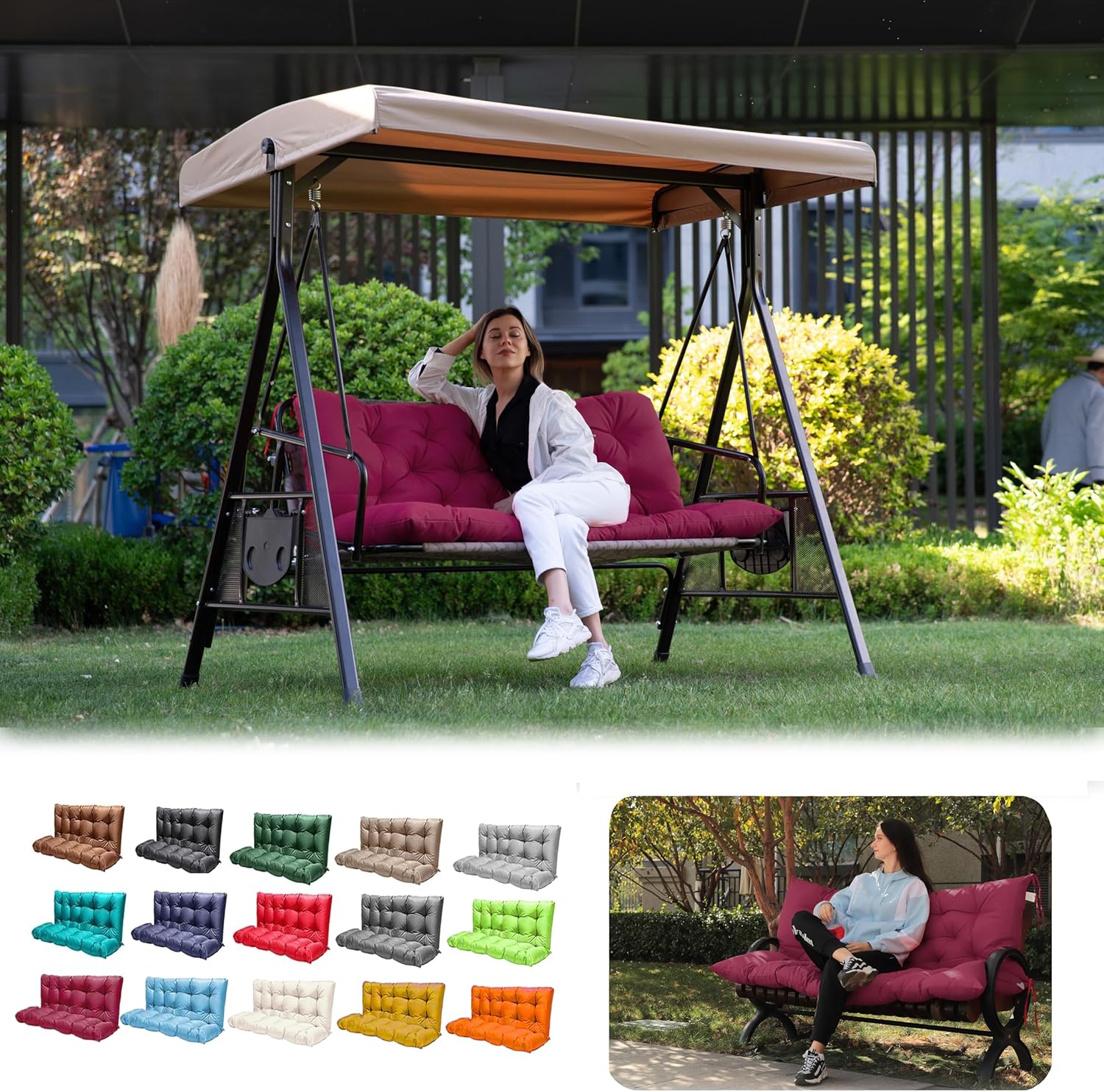 Outdoor Swing Cushions for 3 Seat Porch Swing Replacement