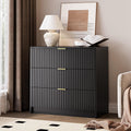 Black Fluted Dresser 32 in Nightstand with 3 Deep Drawers - Minimalist