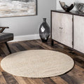 nuLOOM Elfriede 6 ft Round Jute & Cotton Rug - Natural Farmhouse Look