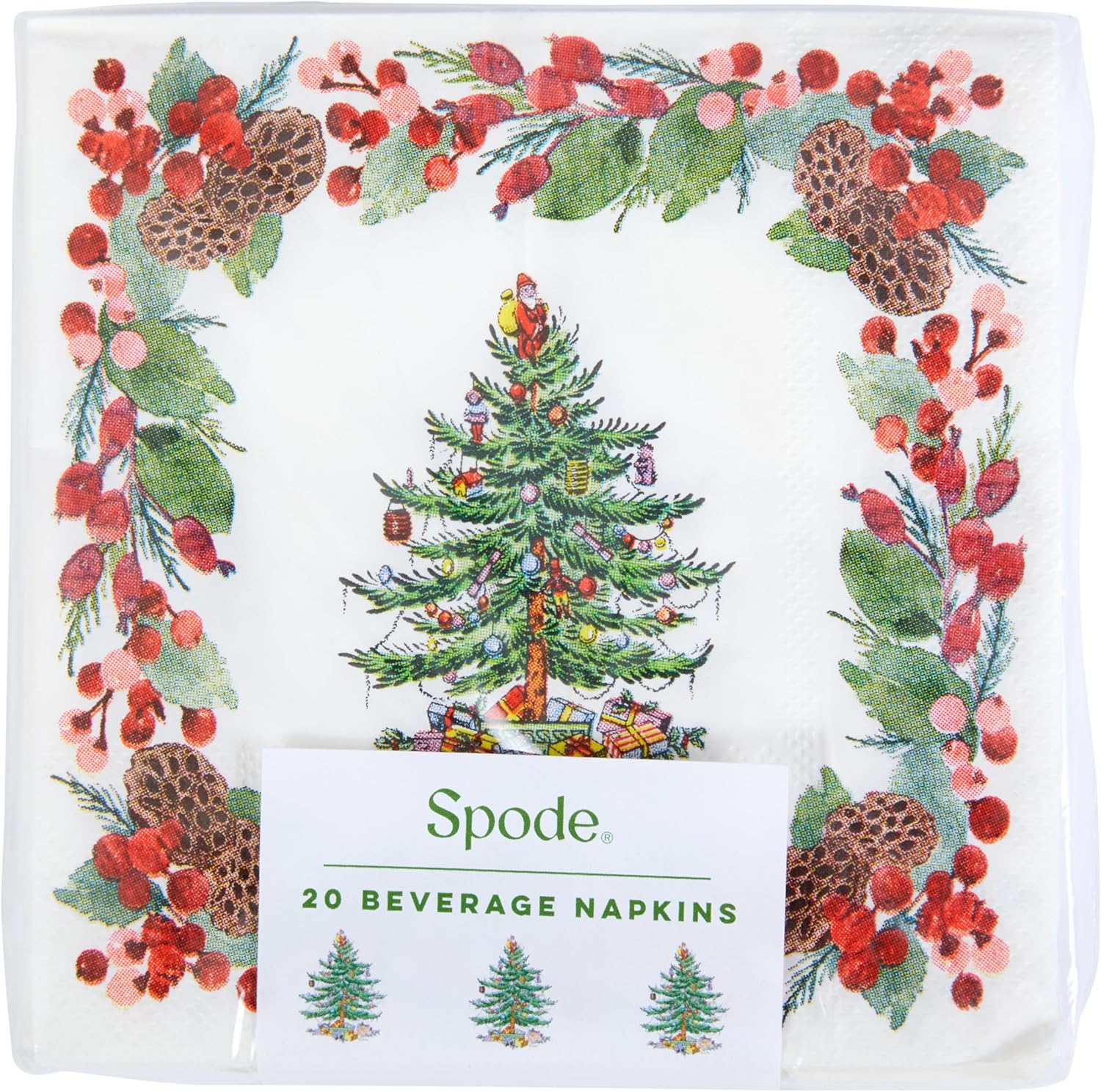 C.R. Gibson Spode Pinecone Cocktail Napkins - Festive Paper Napkins for Christmas Parties!