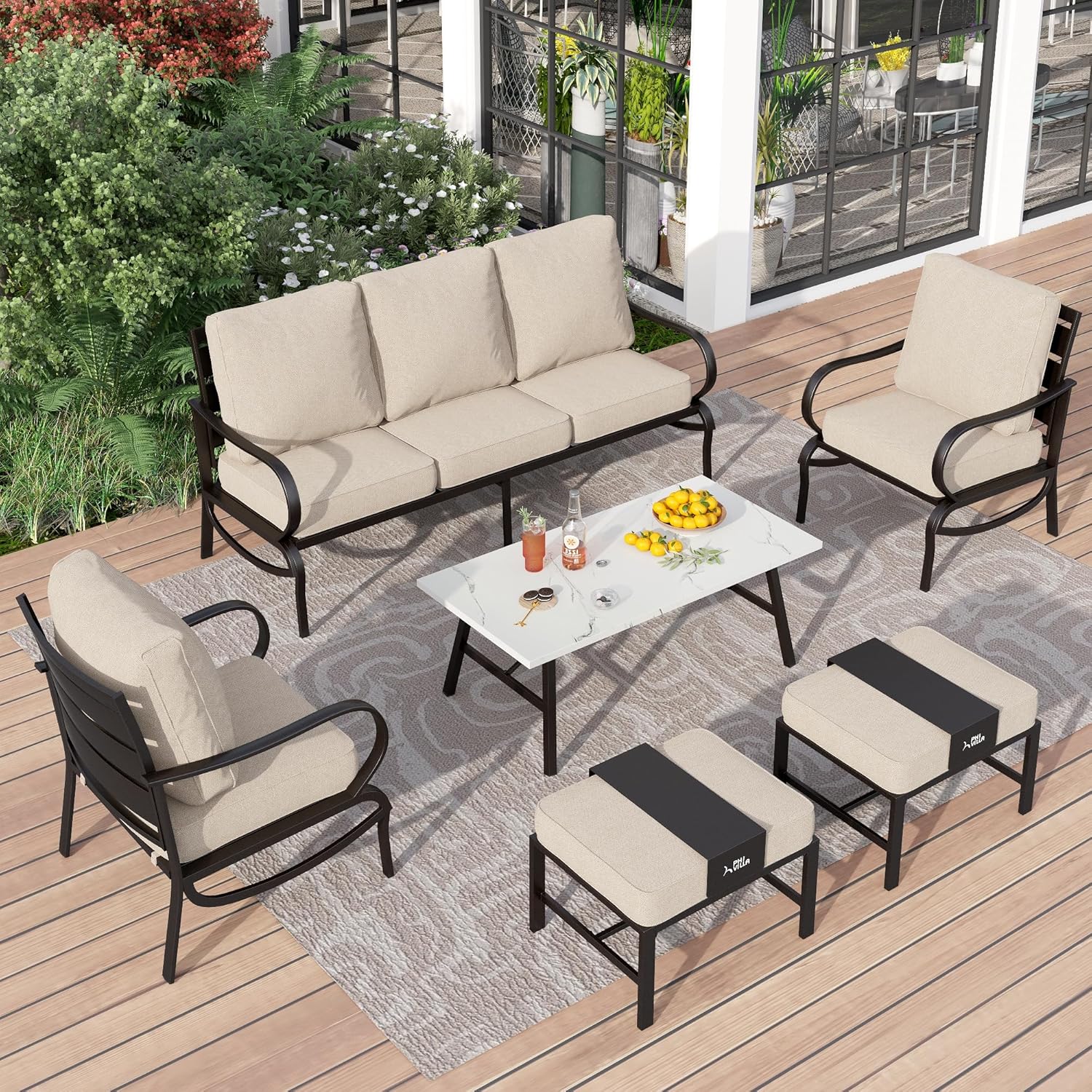 PHI VILLA 6 Piece Patio Conversation Set for Outdoor Relaxation