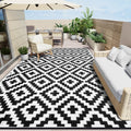 Waterproof Outdoor Rug 8x10 ft - Reversible Black and White Patio Mat