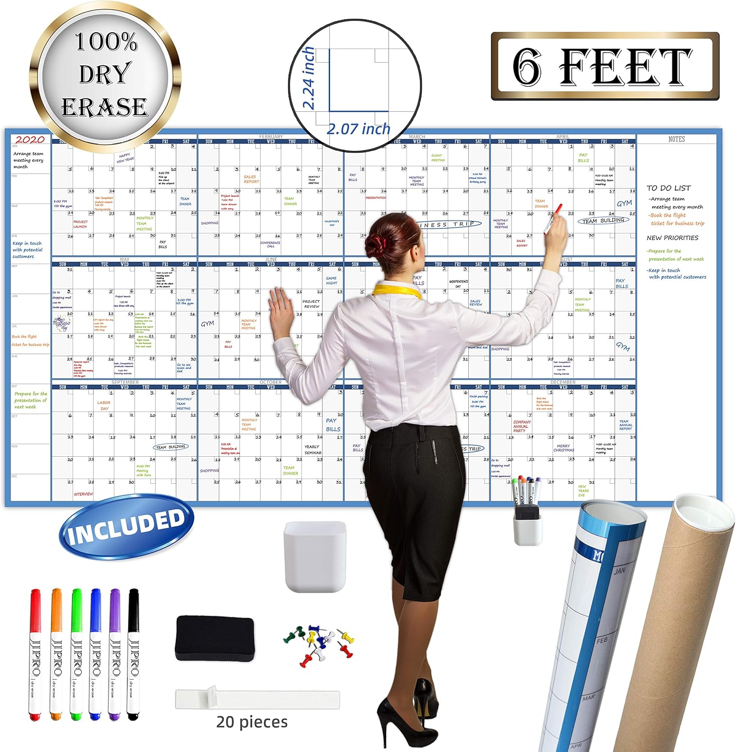 Large Dry Erase Wall Calendar - 72in x 38in Undated Jumbo
