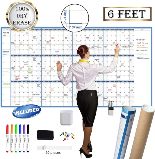 Large Dry Erase Wall Calendar - 72in x 38in Undated Jumbo