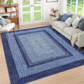 8x10 Braided Print Area Rug Washable Rug Navy - Non-Slip Farmhouse