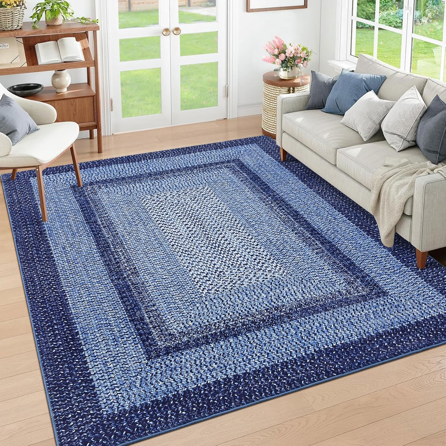 8x10 Braided Print Area Rug for Farmhouse and Boho Decor