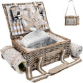 Picnic Basket Set for 4 in Cherry Coffee - Insulated Cooler