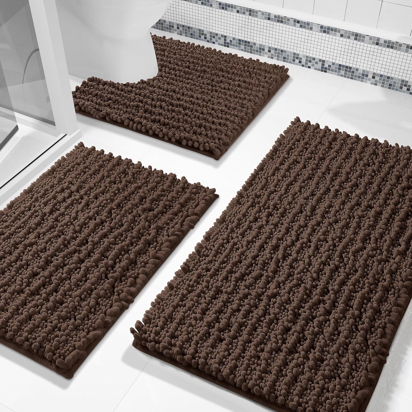Yimobra Brown Bathroom Rug Set 3 Piece for Luxurious Comfort