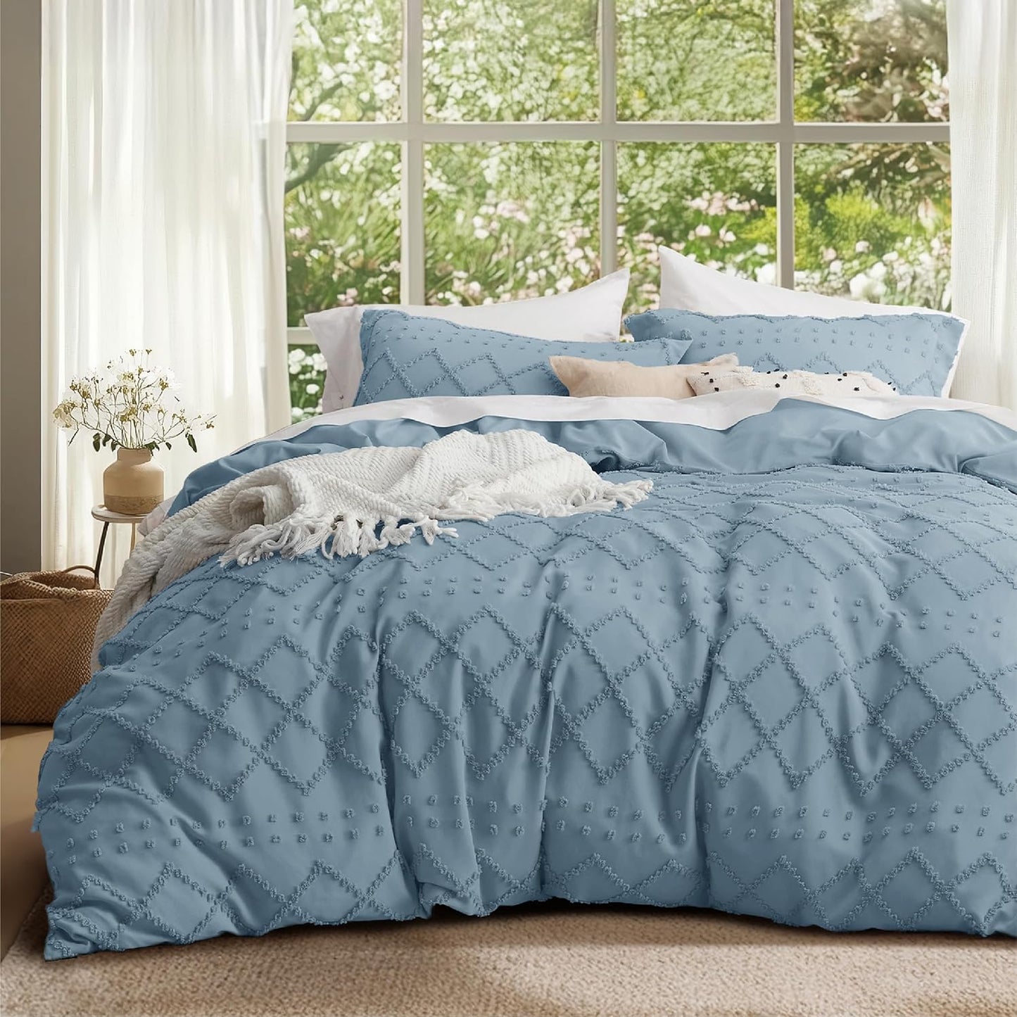 Boho Duvet Cover King Size in Mineral Blue for Chic Bedding