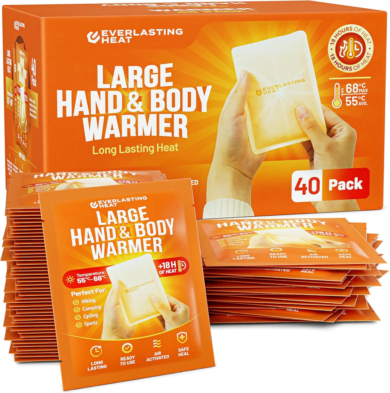 40 Pairs XL Hand Warmers - 18 Hr Heat - Easy Activation - TSA Approved