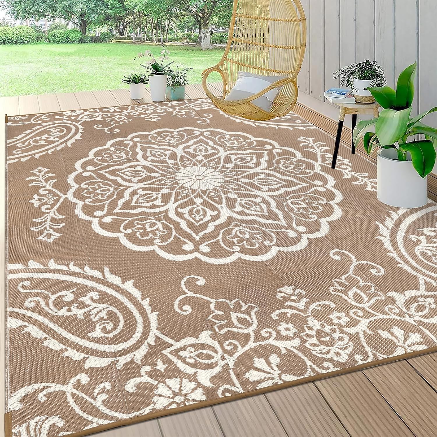 Pauwer Waterproof Outdoor Rug 8x10 for Patio and Camping
