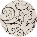 Florida Shag 4 ft Round Ivory Black Rug - Plush Scroll Design