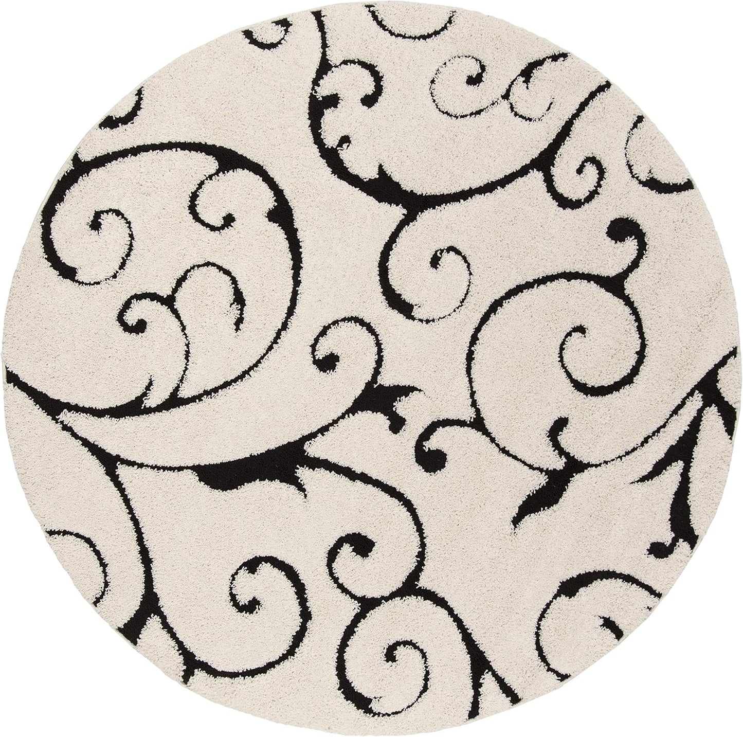 SAFAVIEH Florida Shag Collection 4ft Round Ivory/Black Area Rug