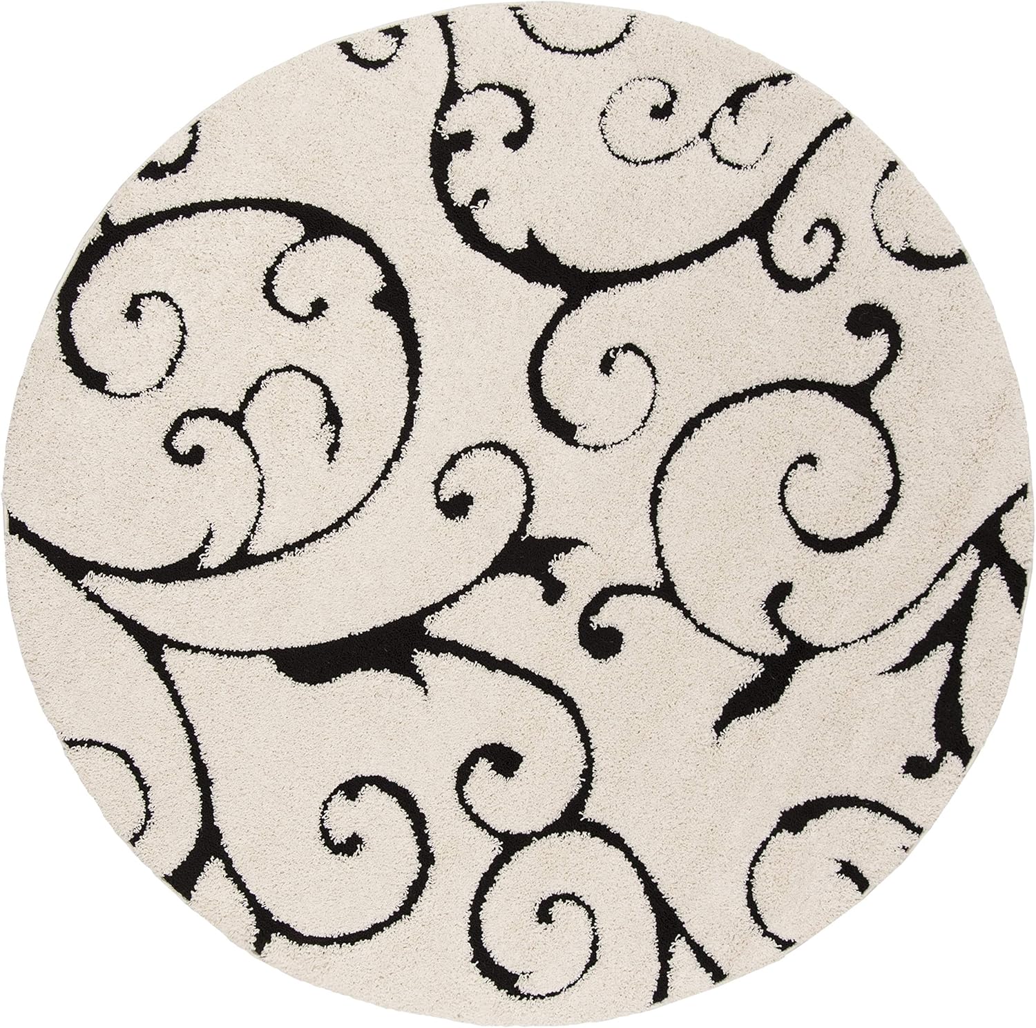 SAFAVIEH Florida Shag Collection 4ft Round Ivory/Black Area Rug