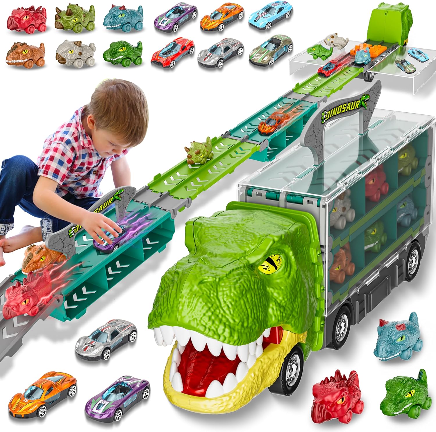 13 in 1 Dinosaur Toys Car for Kids - Fun Racing Track Set