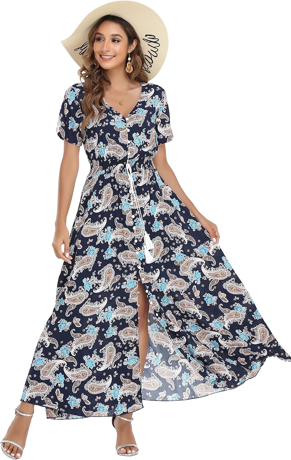 VintageClothing Women's Floral Maxi Dress for Summer Fun