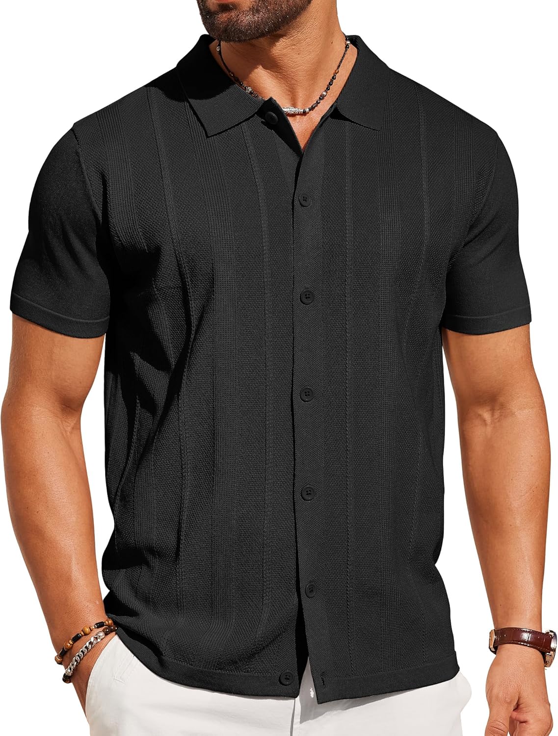 COOFANDY Mens Knit Shirt Short Sleeve Vintage Polo for Summer