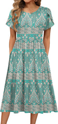 Women's Summer A-Line Midi Dress with Pockets - Flowy Floral Tee
