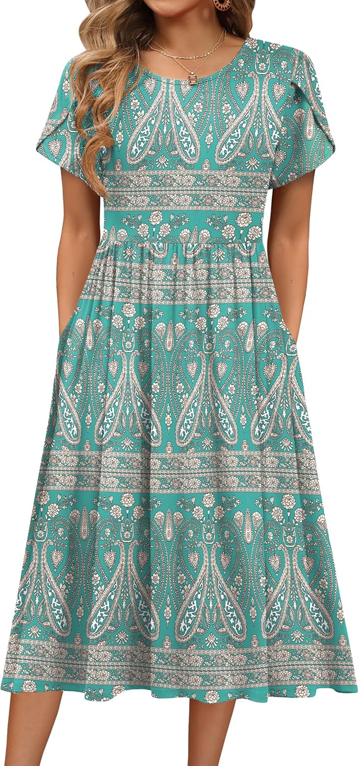 HOTOUCH Women's Summer Short Sleeve A-Line Midi Dress Review