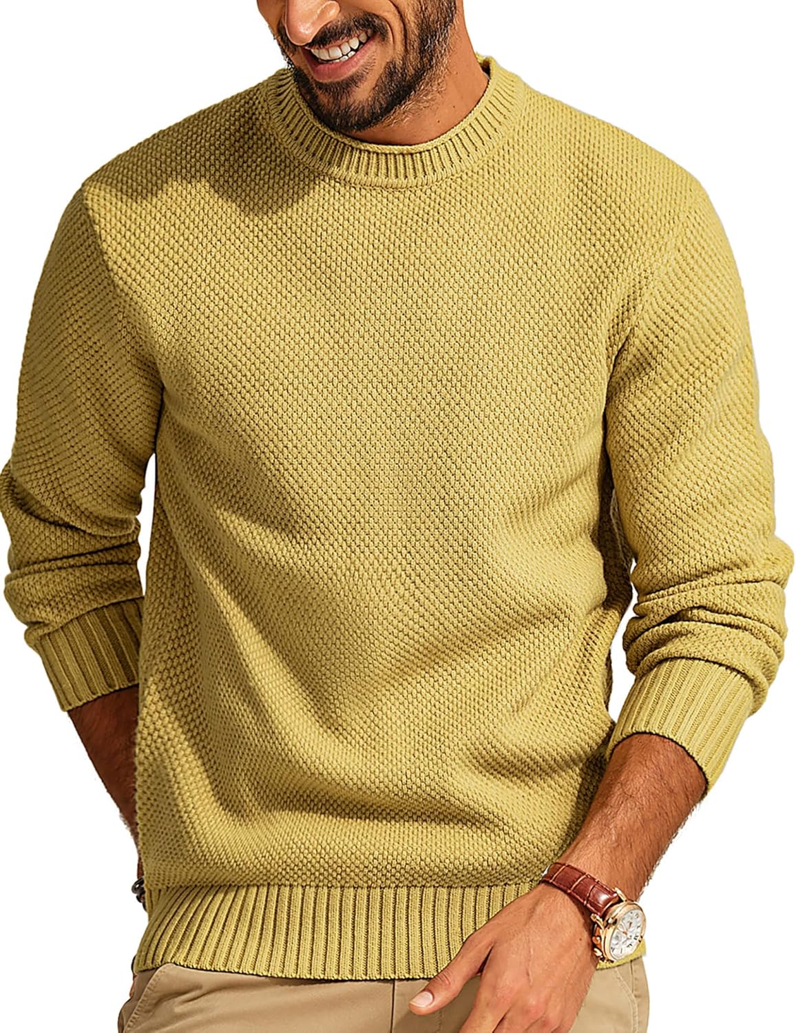 PJ PAUL JONES Mens Sweater Waffle Knit Crewneck Pullover