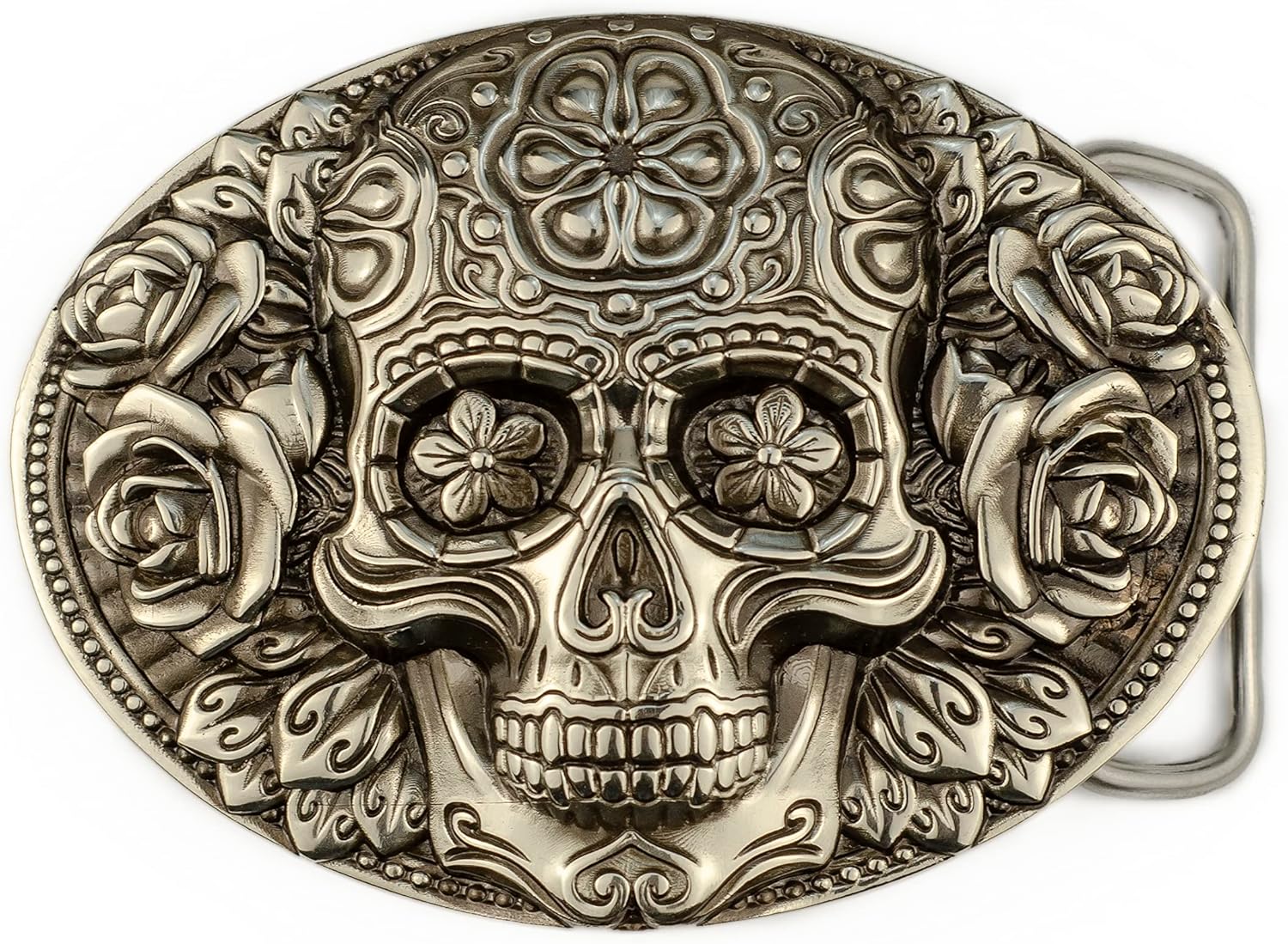 Santa Muerte Skull Belt Buckle for El Dia de Muertos Style