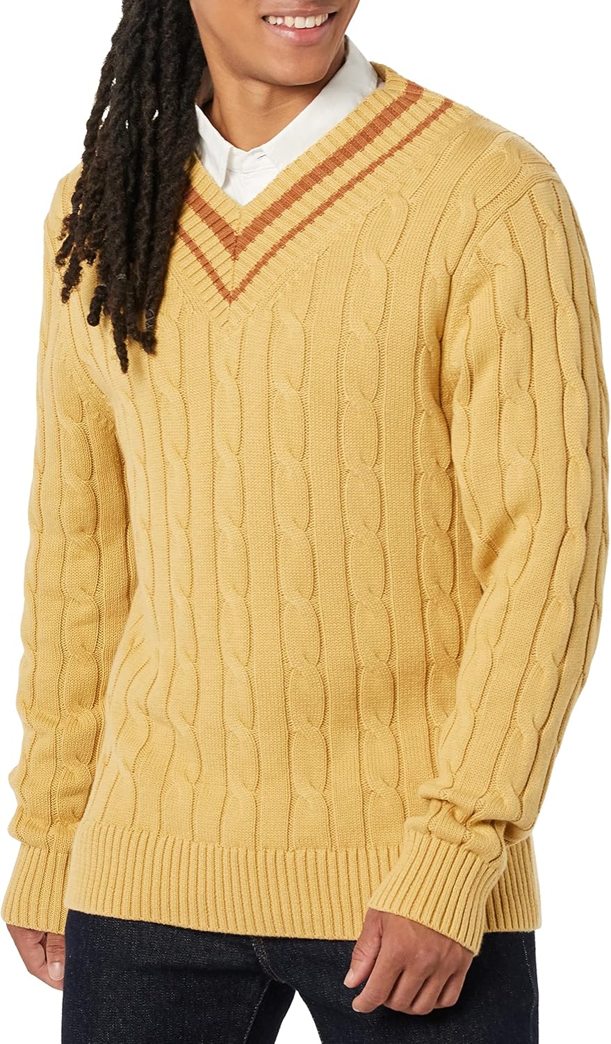 Men's Cable Knit V-Neck Sweater for Comfort and Versatility