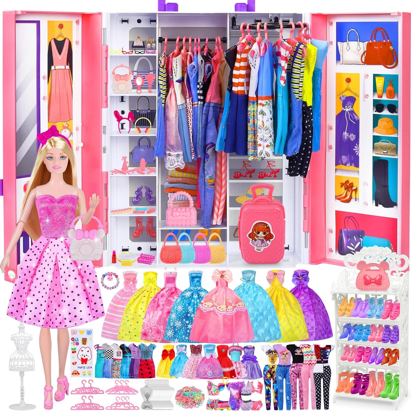 Closet Playset with 342 Pcs Clothes and Accessories for Girls