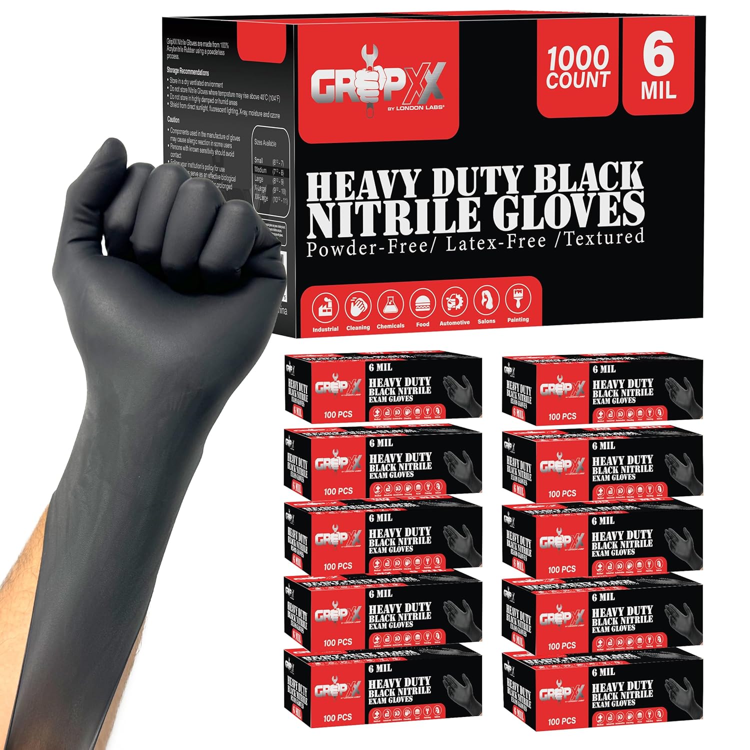 Heavy Duty 6 Mil Black Nitrile Gloves for Multiple Uses