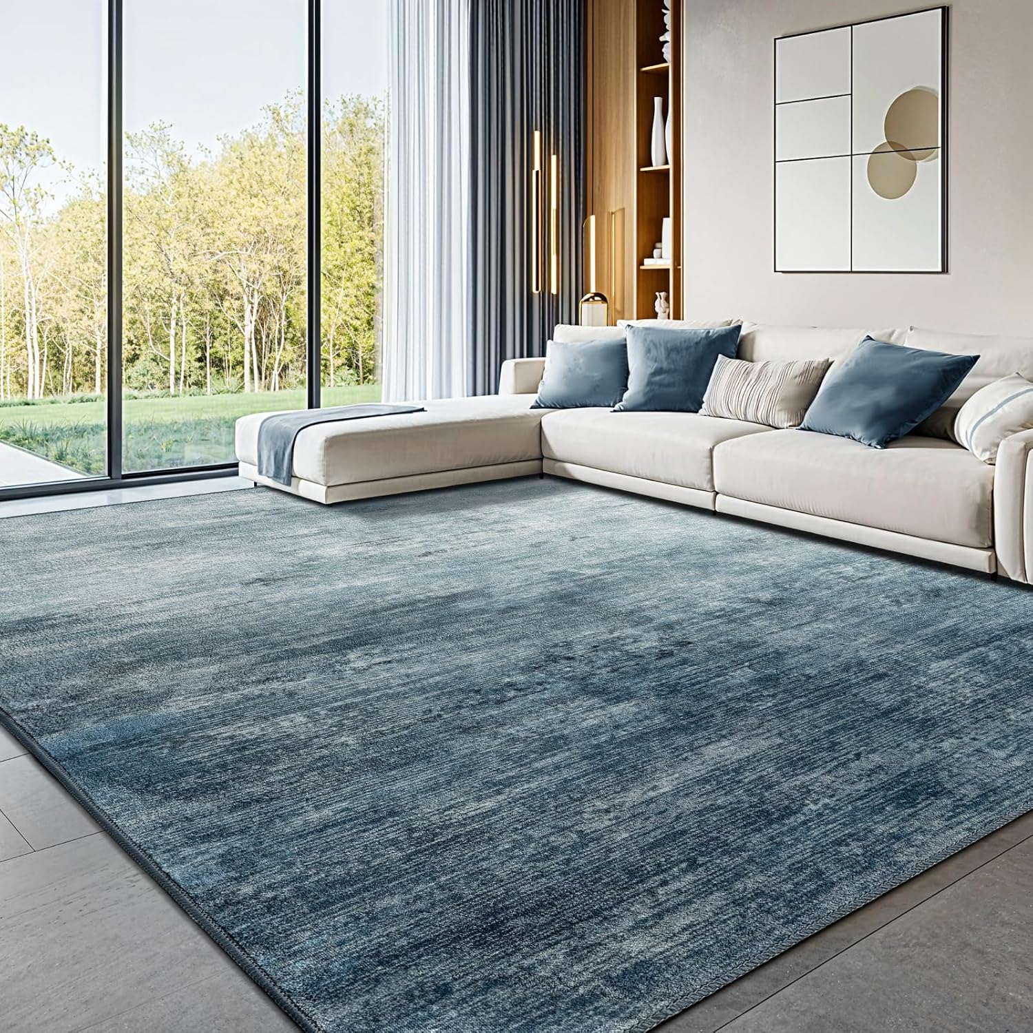 Washable 9x12 Area Rug for Living Room - Durable Non-Slip Design