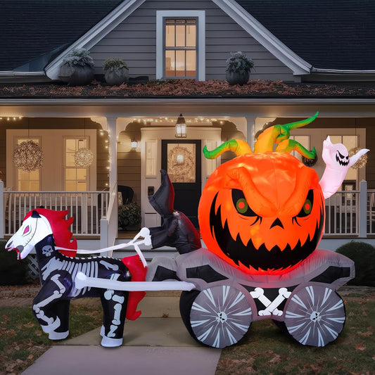 8 Ft Halloween Inflatable Pumpkin Carriage for Outdoor Decor