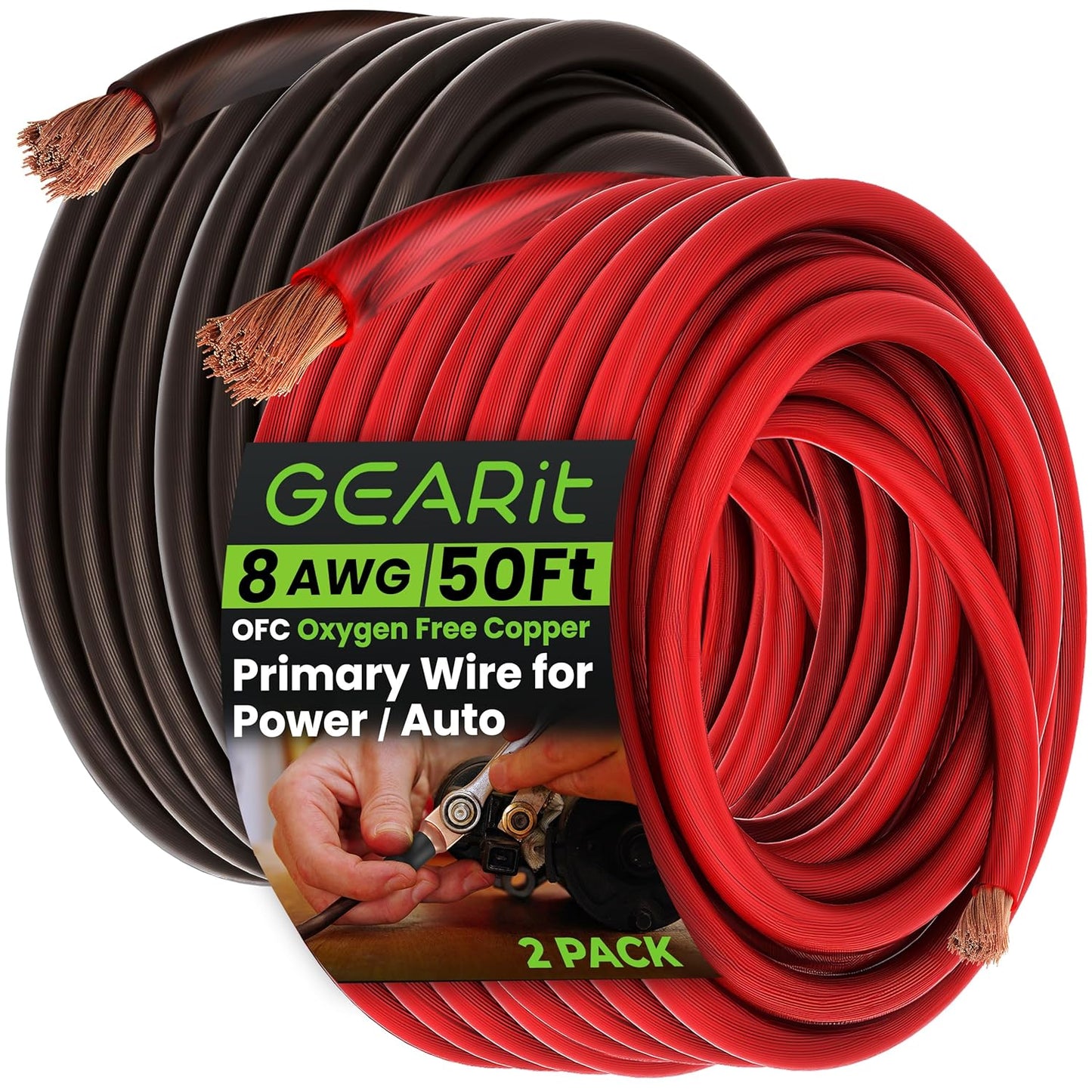 GearIT 8 Gauge Oxygen Free Copper Wire Set - Versatile Automotive & Audio Power Cable