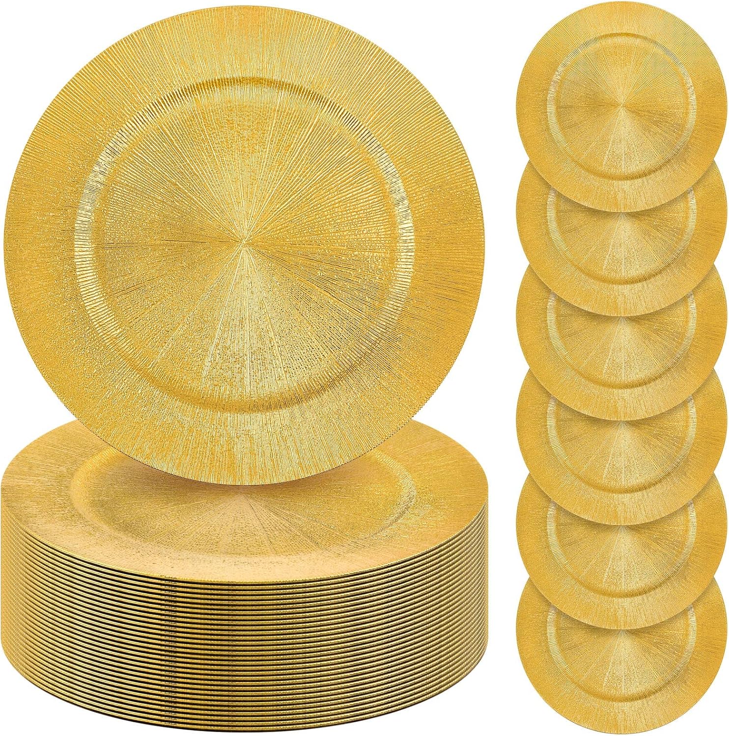 Gold Charger Plates Bulk - 50 Pcs 13 Inch Round Plastic Plates