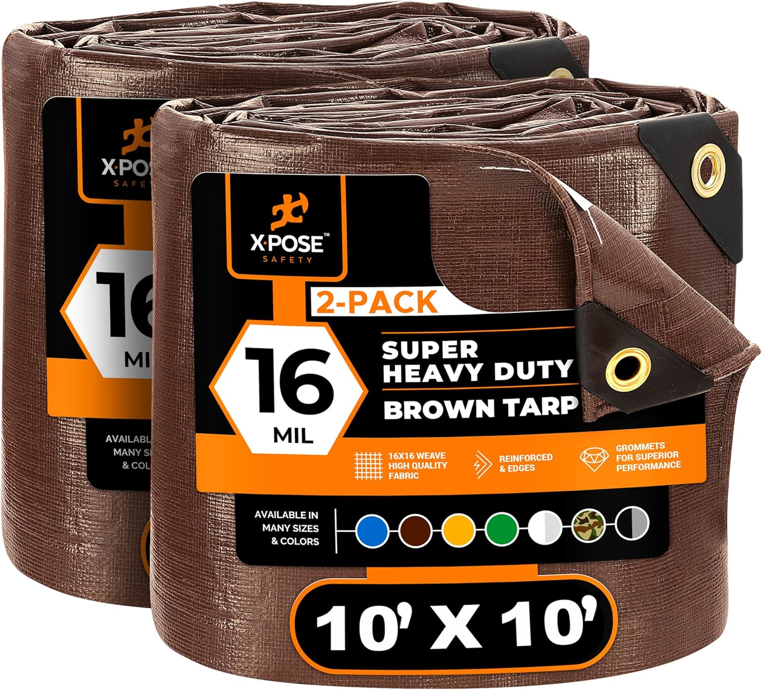 Xpose Safety Heavy-Duty 10ft x 10ft Brown Poly Tarp - 16 Mil