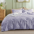 Reversible Lilac Purple Queen Duvet Cover Set with Floral Design