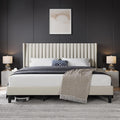 King Upholstered Platform Bed with Wing Headboard - Elegant, Sturdy