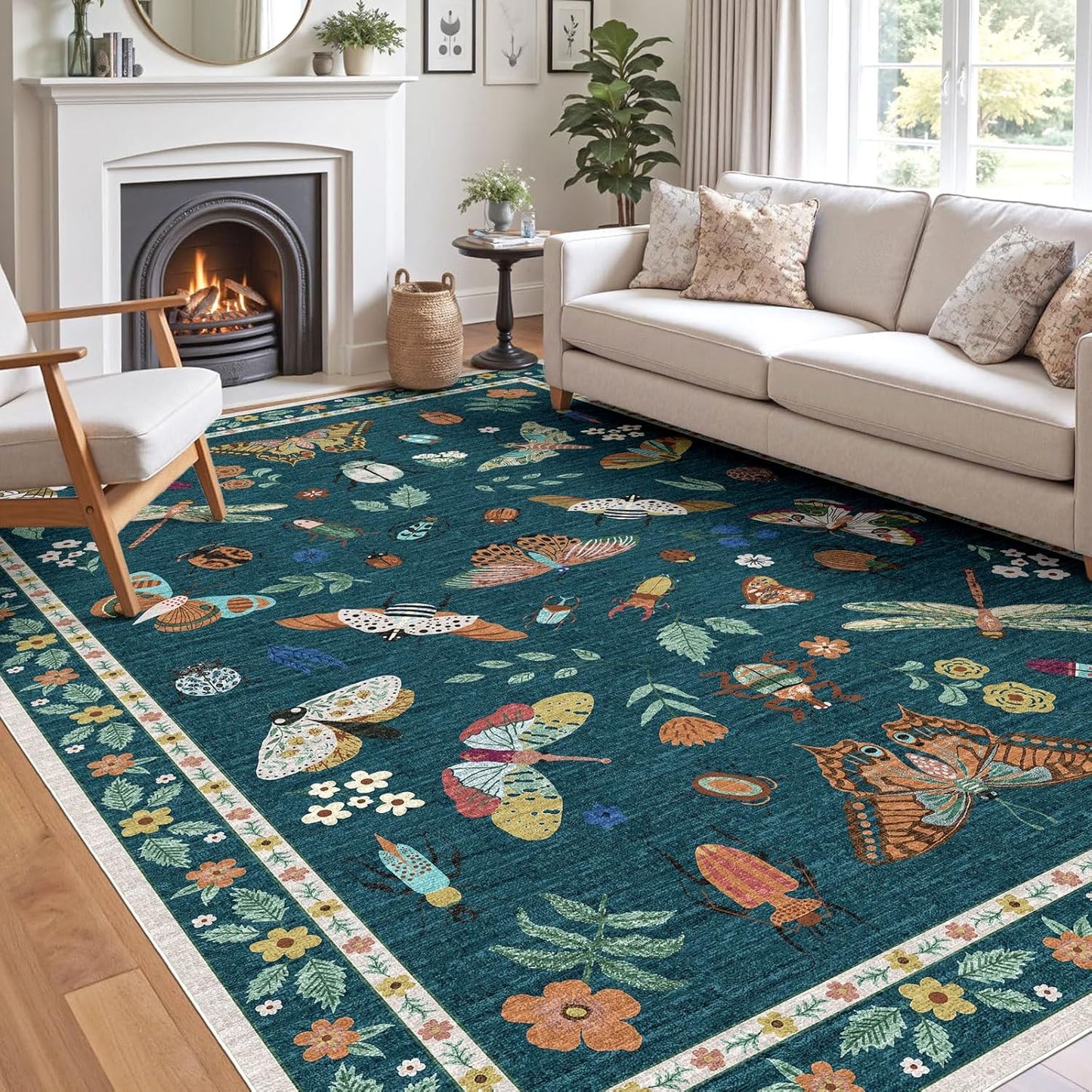 Modern Insect Print Area Rug - Stylish 6x9 Washable Carpet