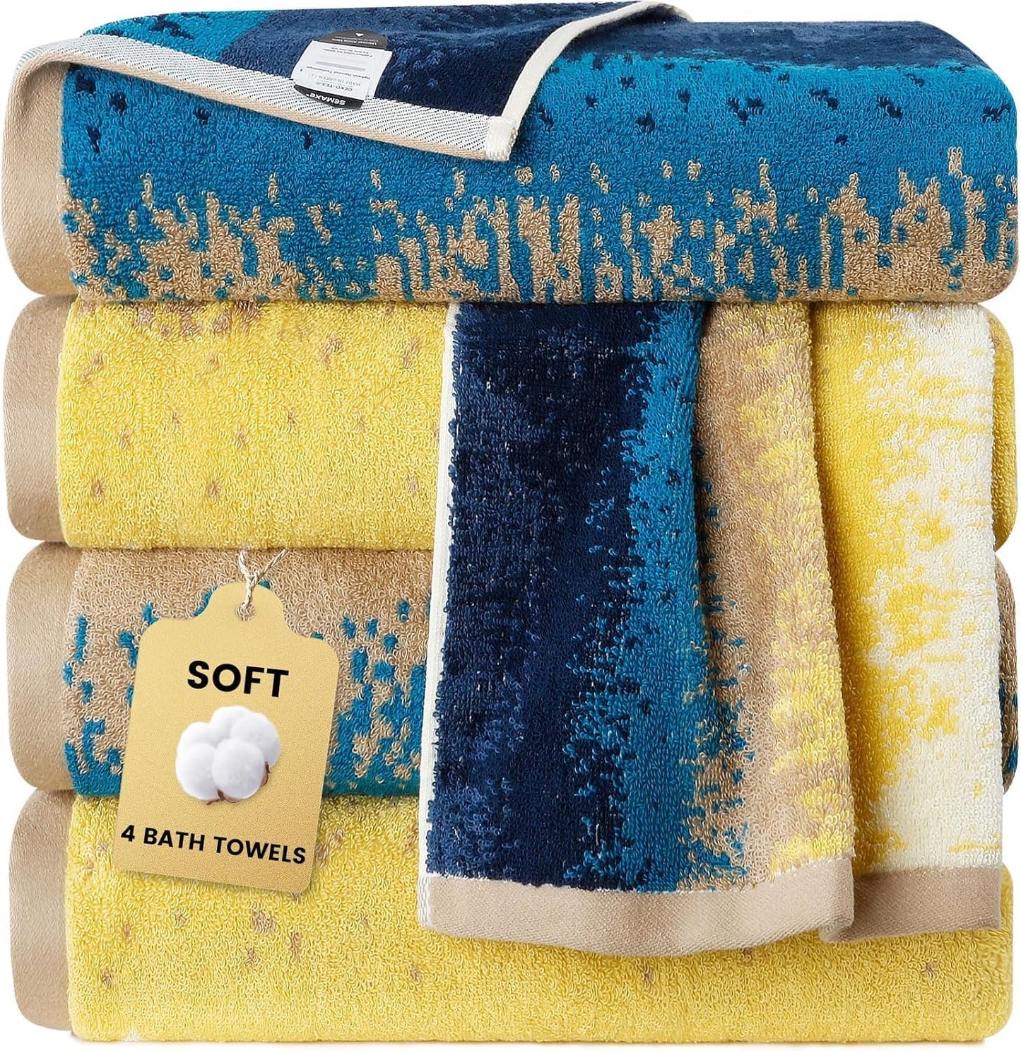 SEMAXE 4-Pack Luxury Bath Towels - Soft, Absorbent, Quick-Drying