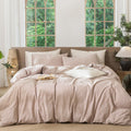 Striped Duvet Cover Set King 100% Washed Cotton - Soft Linen Look
