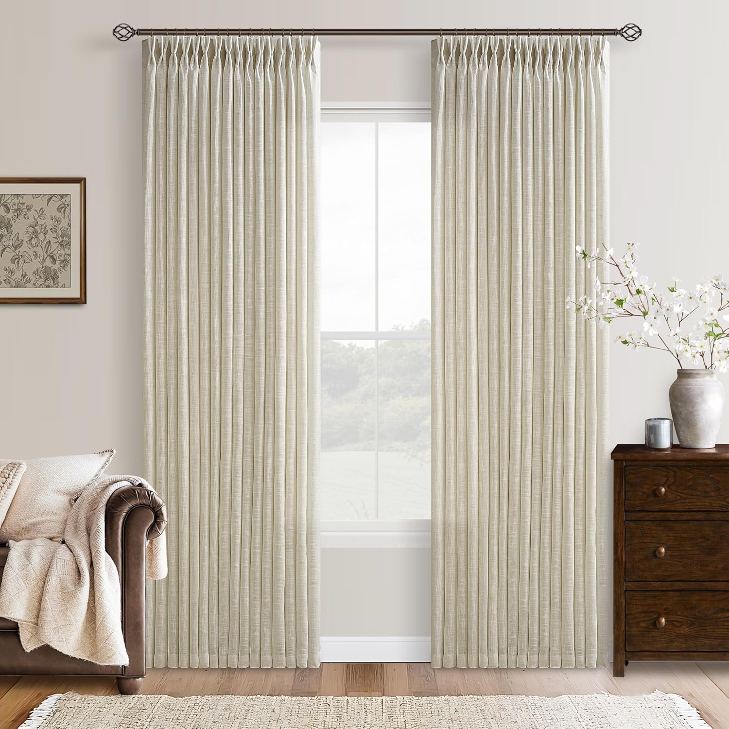 Farmhouse Linen Curtains 90 Inches Long for Rustic Living Room