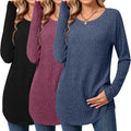 Women's Curved Hem Long Sleeve Tunic Tops - Comfortable Everyday