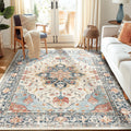 Floral Vintage Distress Print Area Rugs 5ftx8ft Washable Non-Slip