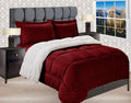 Queen Burgundy Micro-Suede Sherpa Comforter Set - Ultra Plush